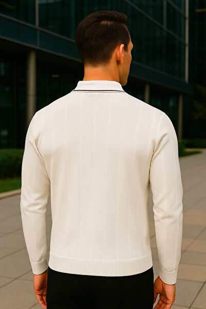 Maccali Ανδρικό φούτερ με ριγέ λευκό γιακά πόλο με φερμουάρ