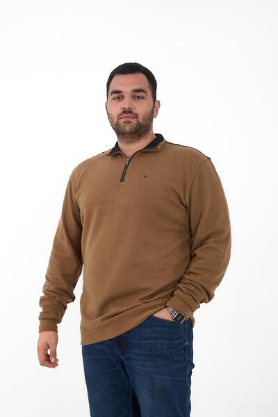 Maccali Men's Half Zip Plus Size Plain Oversized Brown Sweatshirt