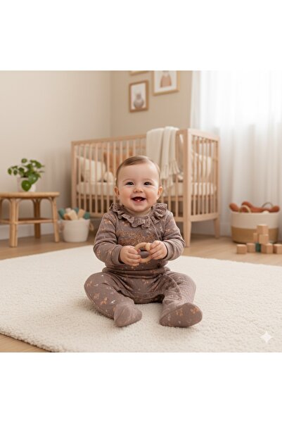 Cassiope Baby Girl Jumpsuit with Self Patterned Collar and Booties