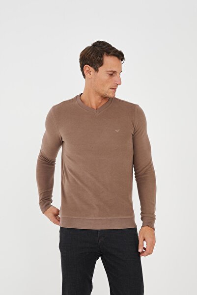 Maccali Мъжки RelaxFit Зимен V-образен дълъг гладък минков суитшърт