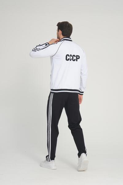 Piyera Men's White Two Thread Fabric Zippered Di Mock Neck Zun Sleeve Ribbed Tracksuit Set - 7662