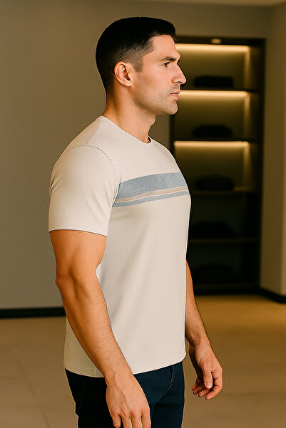 Maccali Ανδρικό μπλουζάκι με κοντομάνικο μοτίβο μεγάλου μεγέθους Loose Ecru