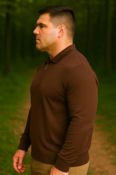 Maccali Ανδρικό φούτερ μεγάλου μεγέθους Basic καφέ με φερμουάρ