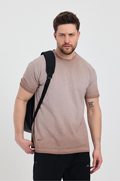 Piyera Men's Brown Crew Neck Washed Basic T-Shirt - 165