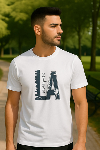 Maccali Ανδρικό λαιμόκοψη βαμβακερό μπλουζάκι με στάμπα λευκό