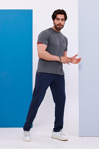 Piyera Men's Oversize Size Gray Crew Neck T-Shirt Bottom-Top Set - 130