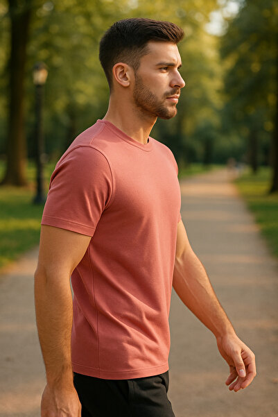 Maccali Ανδρικό κοντομάνικο καλοκαιρινό βαμβακερό ροζ μπλουζάκι Basic