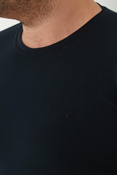 Maccali Men's Slim Fit Oversize Short Sleeve Basic T-Shirt Navy Blue