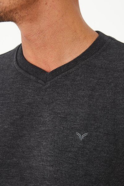 Maccali Мъжка RelaxFit Зимна блуза с V-образно деколте, дълга, права, антрацит