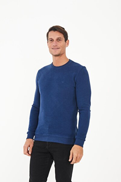 Maccali Ανδρικό φούτερ ComfortFit με μακρύ λαιμόκοψη Basic μπλε