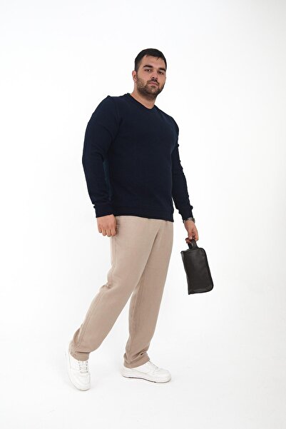 Maccali Erkek Kışlık Bisiklet Yaka Battal Basic Lacivert Sweatshirt