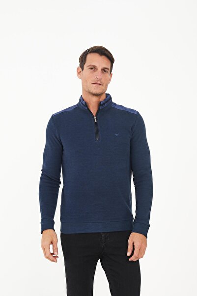 Maccali Ανδρικό φούτερ PolarCore με μισό φερμουάρ Basic μονόχρωμο μπλε