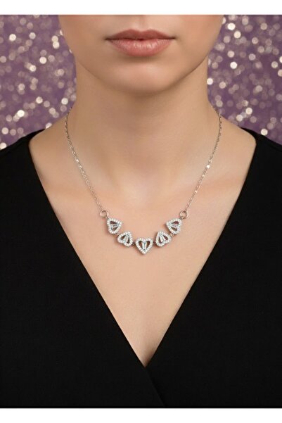 ACQUA BELLA 925 Ayar Rose Gümüş Kaplama Açılır Kapanır Mıknatıslı Baget Taşlı 4 Yapraklı Yonca Kalp Kolye