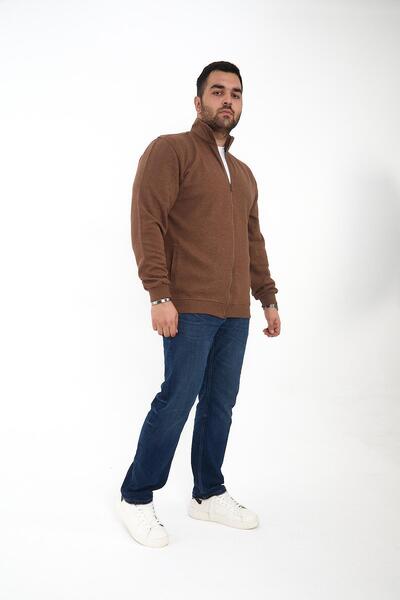 Maccali Мъжки пуловер с цип, голям размер, кафяв