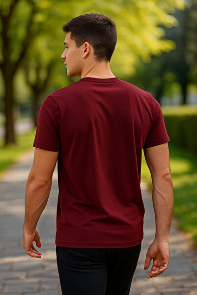 Maccali Men's Short Sleeve Summer Cotton Burgundy Basic T-Shirt