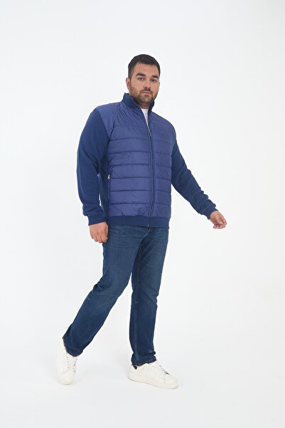 Maccali Erkek Büyük Beden Fermuarlı Hırka Battal Mavi Sweatshirt