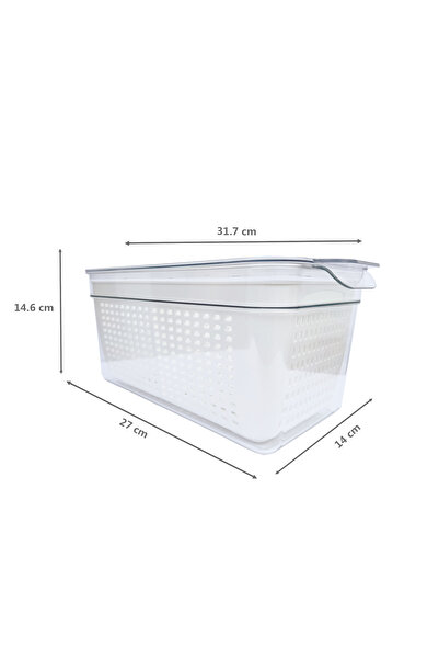 OEM Transparent Organizer for fridge with Separator and Sieve, Lid, 32 x 14 x 15 cm (Dishwasher safe)