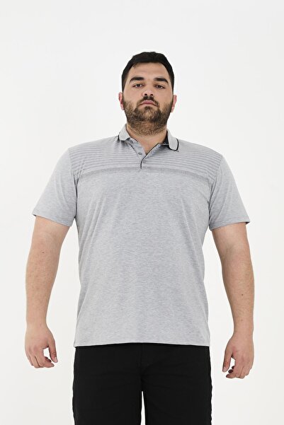 Maccali Ανδρικό μπλουζάκι με μοτίβο Basic Plus Size με κοντό μανίκι με γιακά πόλο γκρι