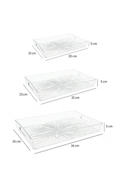 SUPPLIER 3-Piece Clear Acrylic Decorative Serving Tray Set | Durable Multi-Purpose Rectangular Organizer