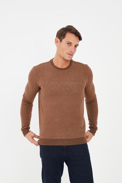 Maccali Мъжка CloudFit Basic дълга суитшърт с велосипедна яка и канелено кафяв принт