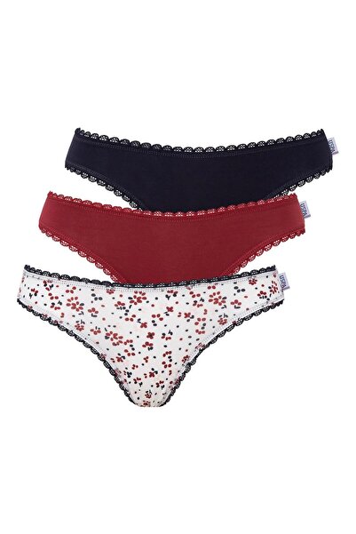 U.S. Polo Assn. - Slip pentru femei Bordeaux - Bleumarin - cu imprimeu Slip din 3 piese