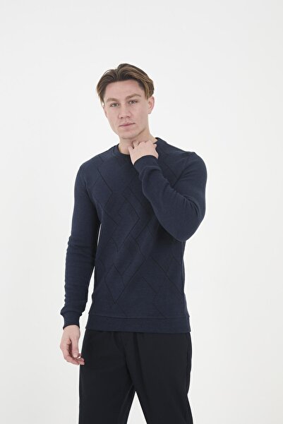 Maccali Чоловічий геометричний малюнок Basic Зимовий довгий синій світшот