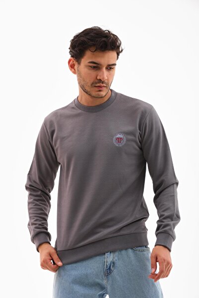 Piyera سويت شيرت رجالي ذو أكمام طويلة وياقة دائرية من قماش ماري جاكر باللون ا...