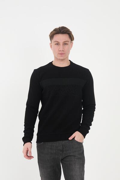 Maccali Μαύρο μακρύ βασικό φούτερ - Crew λαιμόκοψη, με σχέδιο