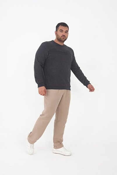 Maccali Ανδρικό φούτερ με ρίγες μακρύ Battal Anthracite