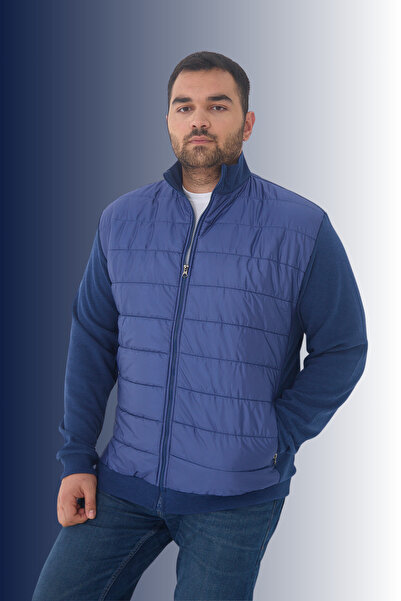 Maccali Erkek Büyük Beden Fermuarlı Hırka Battal Mavi Sweatshirt
