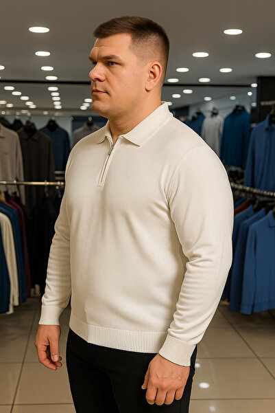 Maccali Ανδρικό φούτερ μεγάλου μεγέθους Basic λευκό με φερμουάρ