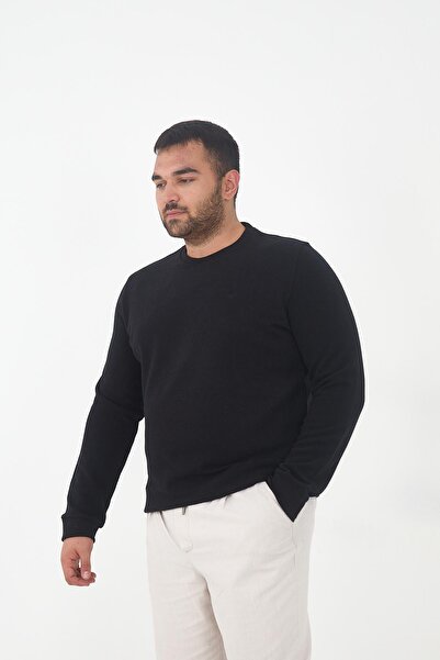 Maccali Ανδρικό χειμερινό μπλουζάκι Crew Neck Battal Basic μαύρο φούτερ
