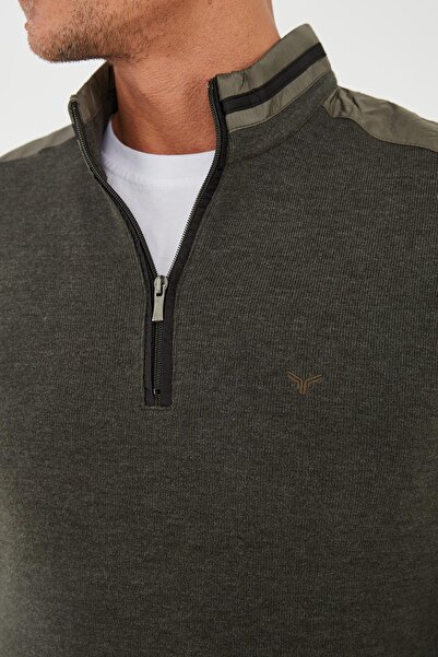 Maccali Men's Polarcore Half Zip Basic Plain Khaki Sweatshirt