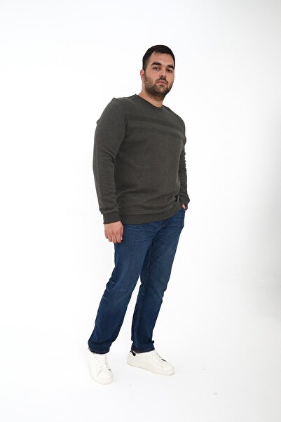 Maccali Men's Large Size Patterned Oversized Winter Khaki Sweatshirt