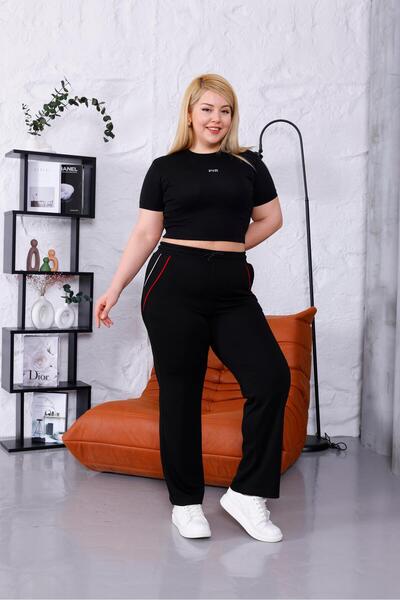 Piyera بنطال رياضي أسود مقاس كبير للنساء - 3059