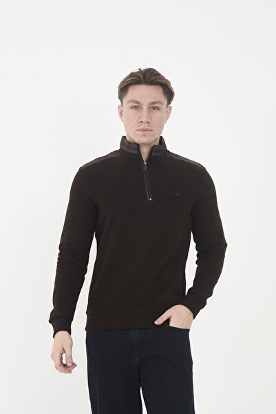 Maccali Ανδρικό φούτερ PolarCore με μισό φερμουάρ Basic μονόχρωμο καφέ