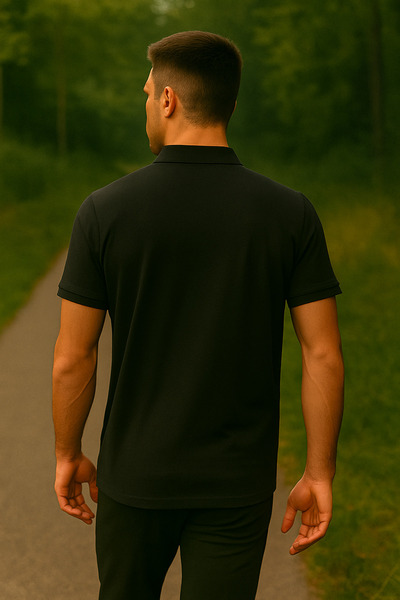 Maccali Men's Short Sleeve Cotton Black Polo Neck Basic T-Shirt