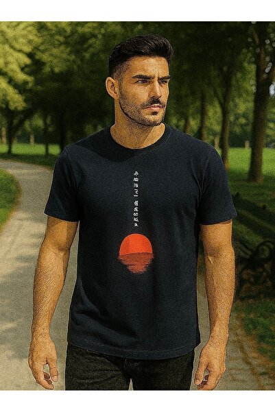 Maccali Ανδρικό κοντομάνικο μπλουζάκι με στάμπα με λαιμόκοψη Navy Blue