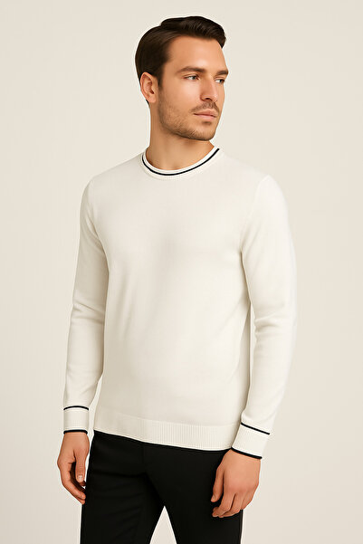Maccali Ανδρικό μακρυμάνικο λευκό χειμερινό πουλόβερ με λεπτή εφαρμογή