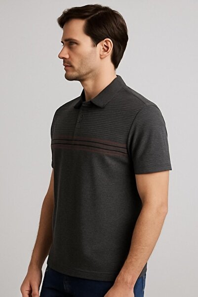 Maccali Men's Short Sleeve Striped Summer Smoked Polo Neck T-Shirt