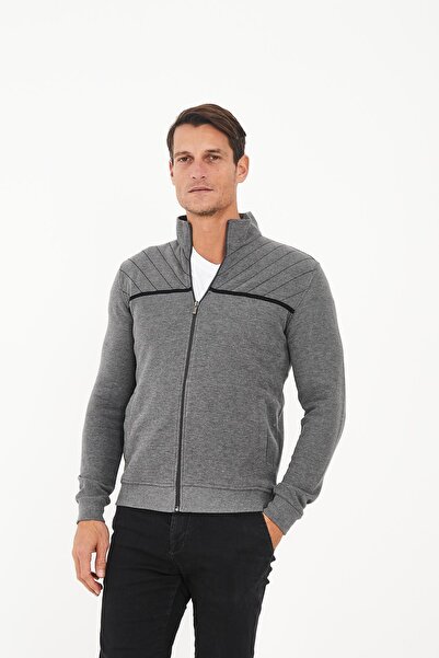 Maccali Ανδρικό φούτερ EchoWave με ριγέ γιακά με φερμουάρ μονόχρωμο γκρι