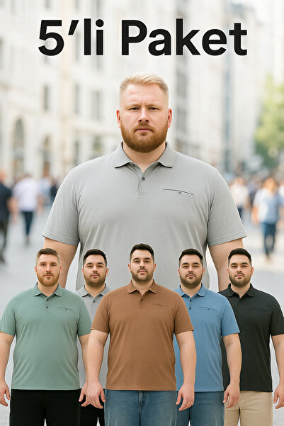 Maccali Men's 5 Pack Large Size Long Basic Polo Neck T-Shirt