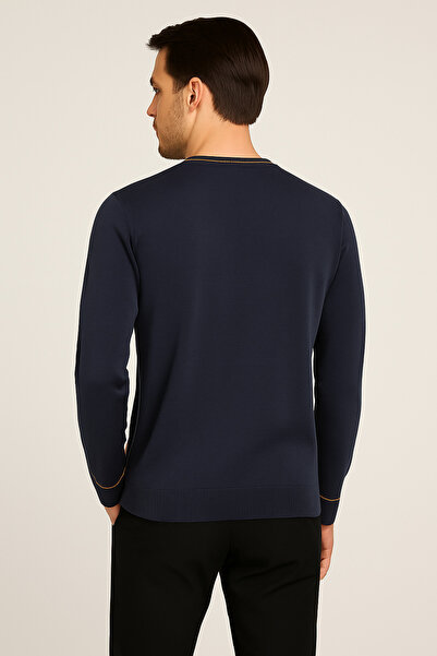 Maccali Чоловічий довгий рукав Slim Fit Basic Синій Зимовий светр