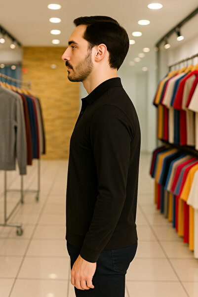 Maccali Men's Basic Casual Long Sleeve Polo Neck T-Shirt