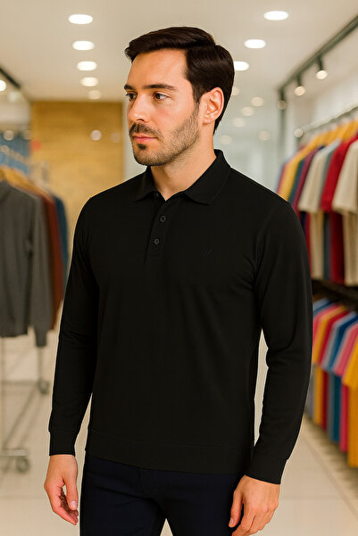 Maccali Men's Basic Casual Long Sleeve Polo Neck T-Shirt