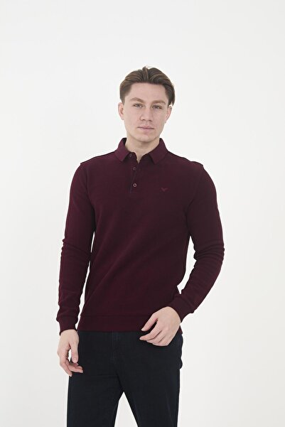 Maccali Men's Elite Comfort Basic Winter Burgundy Polo Neck T-Shirt
