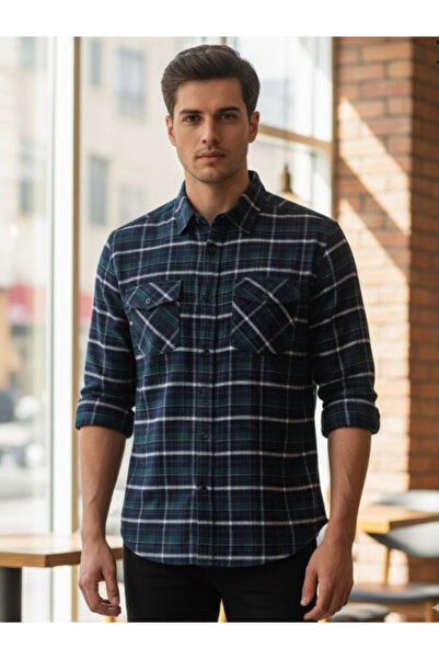 BERNEO قميص منقوش كلاسيكي بجيب مزدوج للأب للرجال