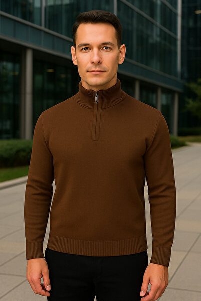 Maccali Мъжка пуловер с качулка и цип, в цвят кафе