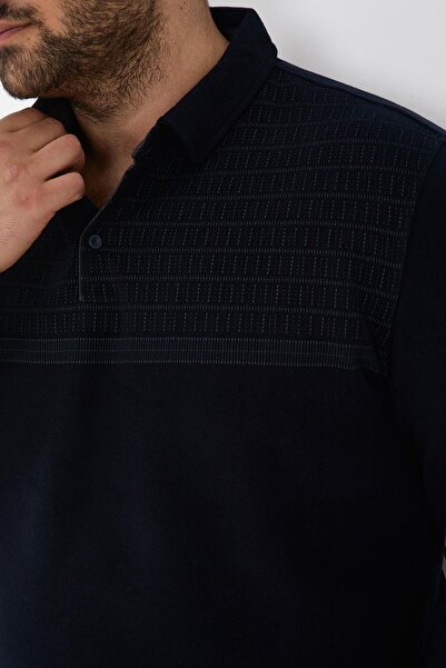 Maccali Erkek Desenli Büyük Beden Düz Battal Lacivert Polo Yaka T-Shirt