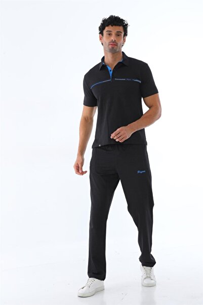 Piyera Men's Combination Black-Blue Single Jersey Short Sleeve Polo Neck T-Sh...